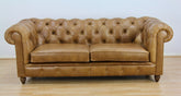 Chesterfield Large 3 Seater Leather Sofa, Riders Nut